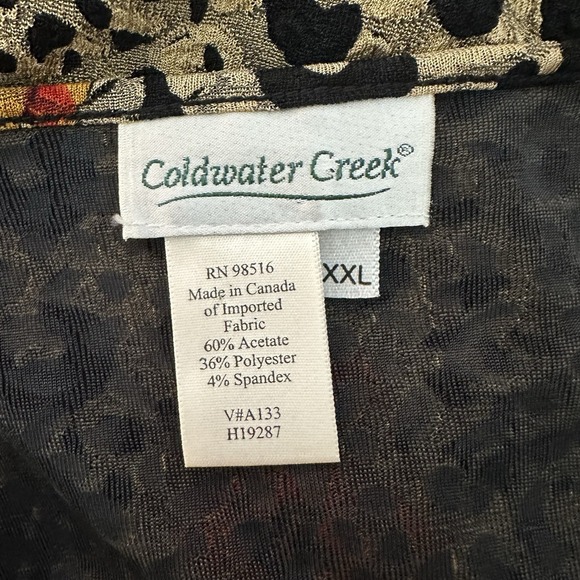 Coldwater‎ Creek Blouse Womens XXL  Animal Print Floral Tropical Vintage Stretch - Picture 2 of 5